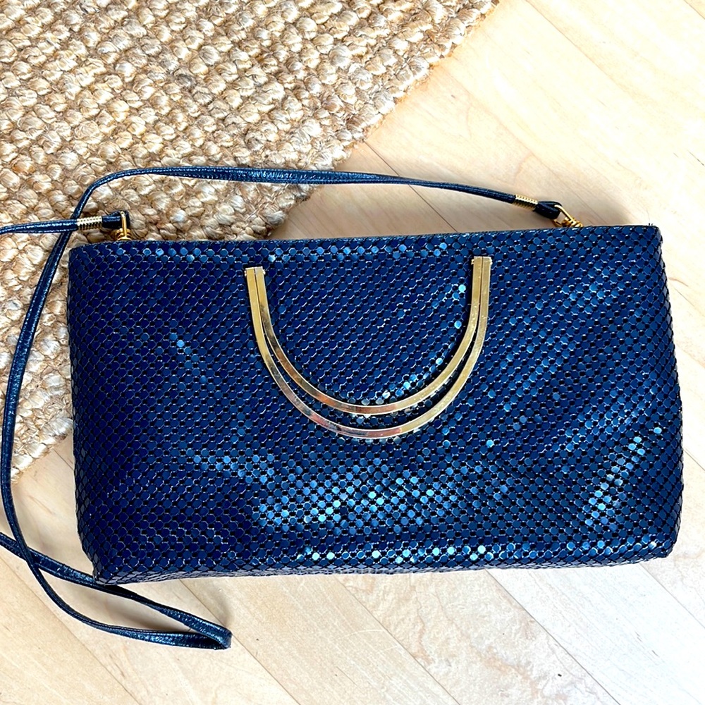 Navy & Gold Aluminum Mesh Vintage Crossbody Clutch by Ashley Moore
